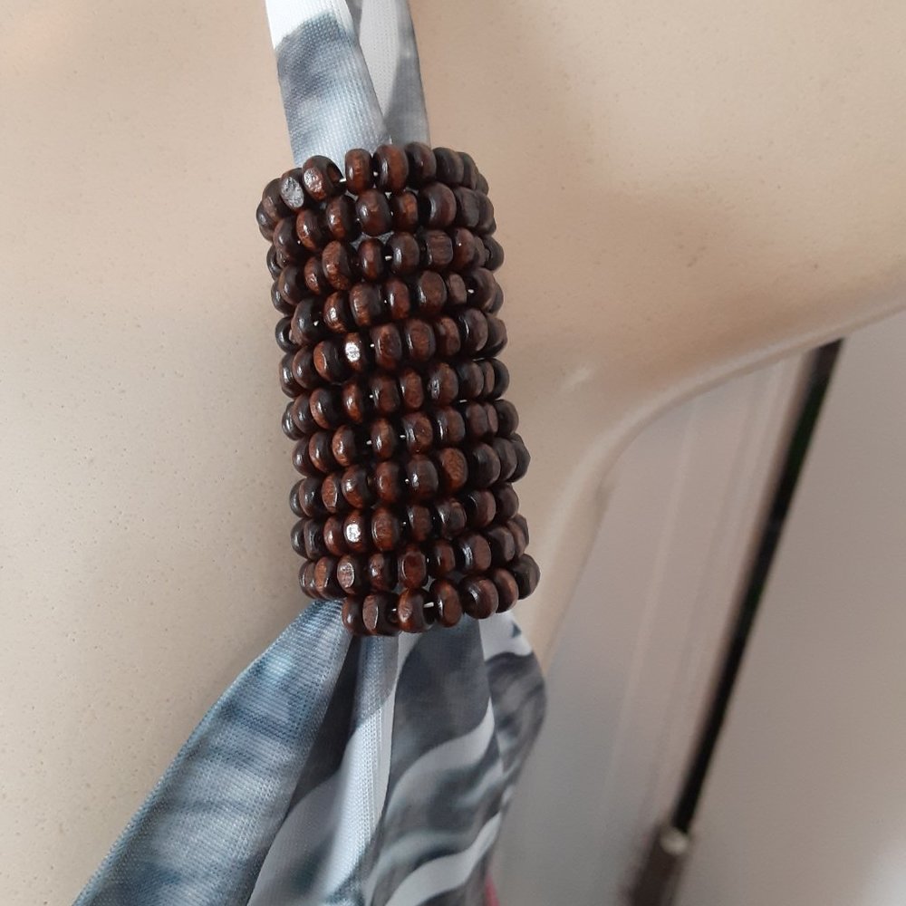 Y2K In Gear gray & white halter dress brown beads on halter - Picture 4 of 15